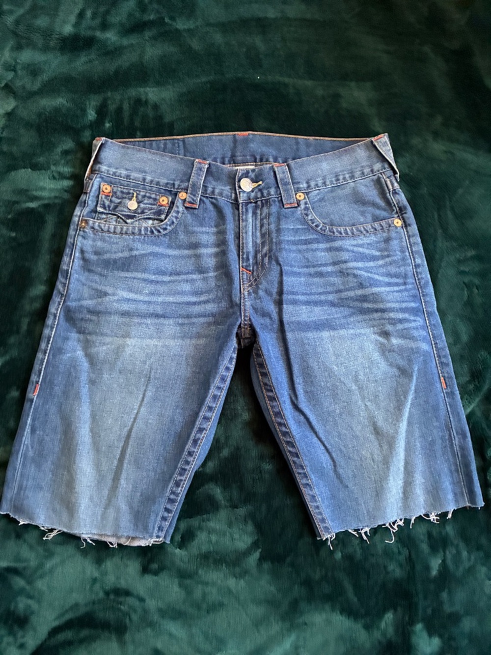 True Religion Light Blue Frayed Hem Denim Shorts